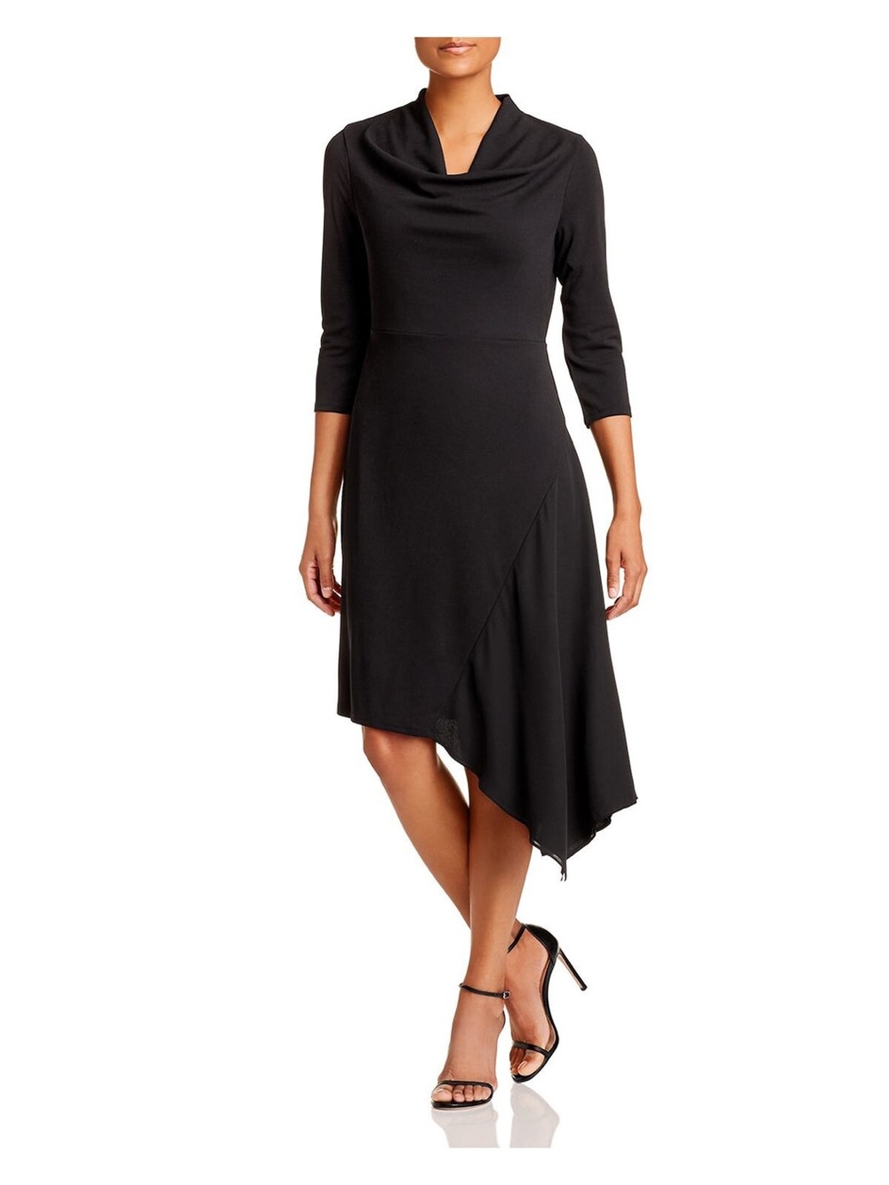NWT Donna Karan Black Asymmetrical Cowl-Neck Dress XXS
